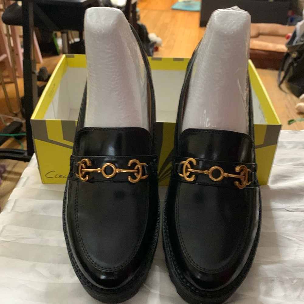 Circus NY by Sam Edelman Deana Platform Lug Sole Loafer Black & Gold Size 10 NEW
